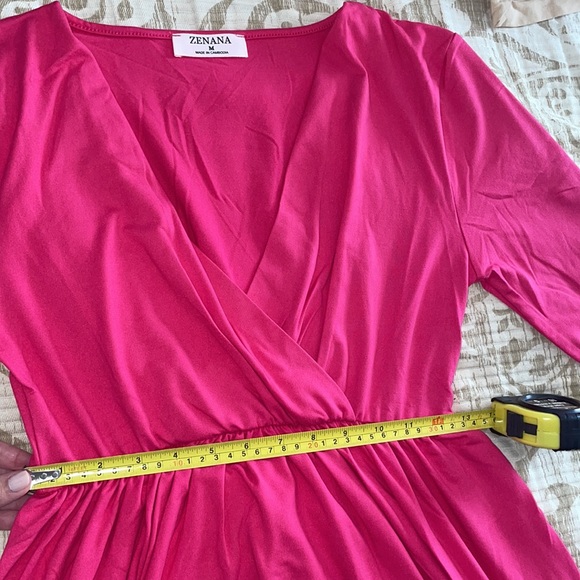 NWT Hot Pink Three-Quarter Sleeve Surplice Pocket Dress - Picture 3 of 6